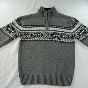 Men's Gray Nordic Pattern Zip-Up Sweater
